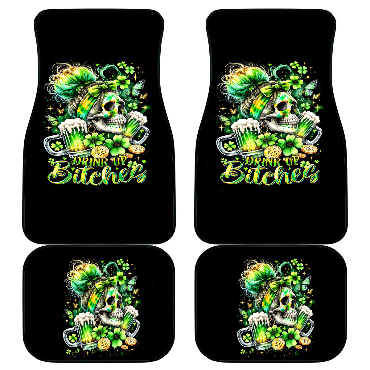 Irish Skull Car Mats Drink Up Bitches - Wonder Print Shop