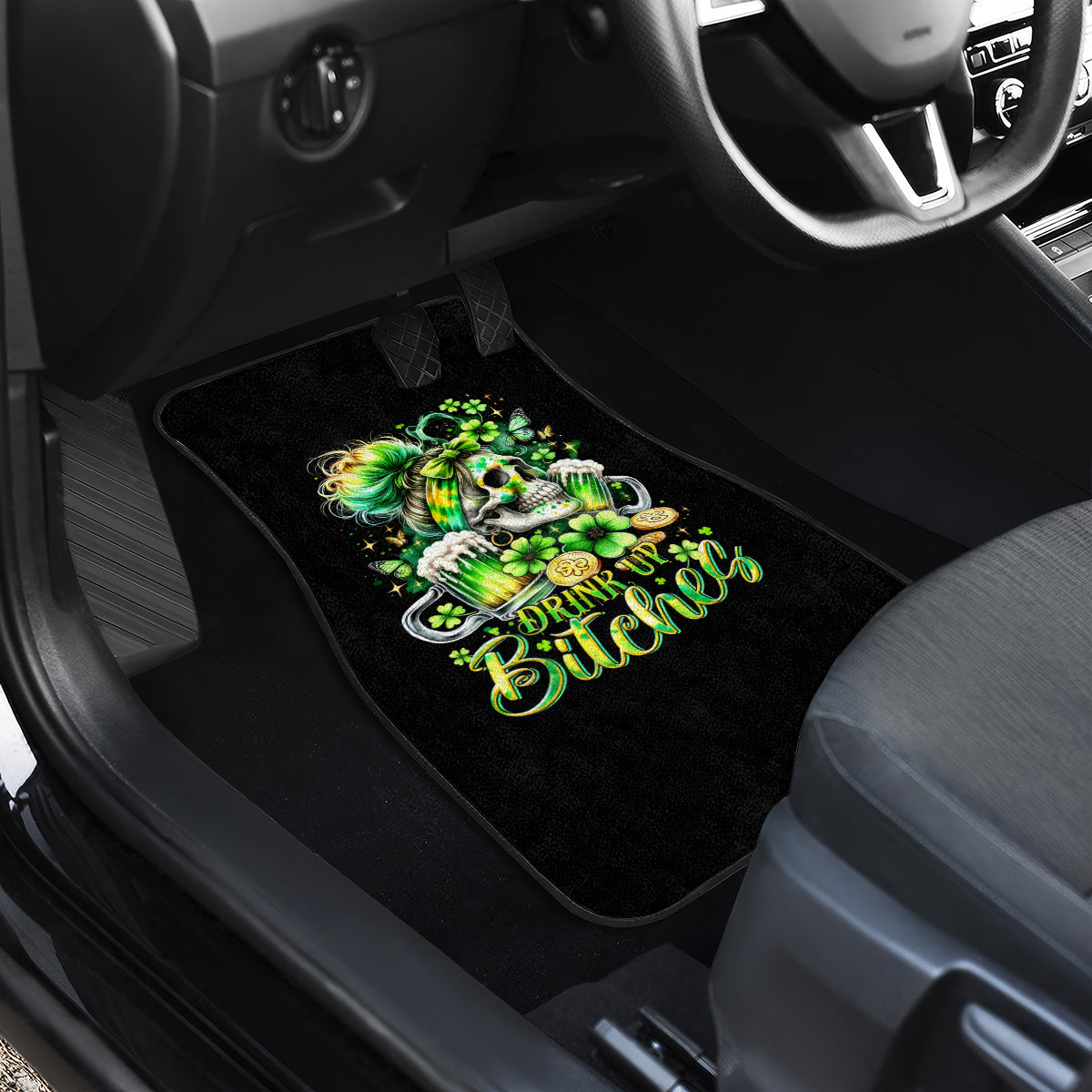 Irish Skull Car Mats Drink Up Bitches - Wonder Print Shop