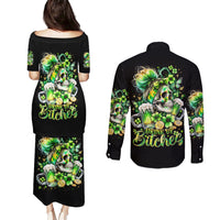 Irish Skull Couples Matching Puletasi and Long Sleeve Button Shirt Drink Up Bitches - Wonder Print Shop