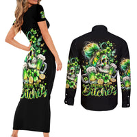 Irish Skull Couples Matching Short Sleeve Bodycon Dress and Long Sleeve Button Shirt Drink Up Bitches - Wonder Print Shop