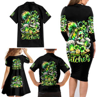 Irish Skull Family Matching Long Sleeve Bodycon Dress and Hawaiian Shirt Drink Up Bitches - Wonder Print Shop