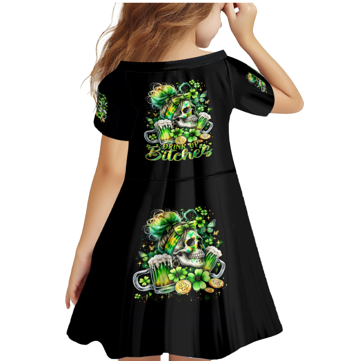 Irish Skull Family Matching Mermaid Dress and Hawaiian Shirt Drink Up Bitches - Wonder Print Shop