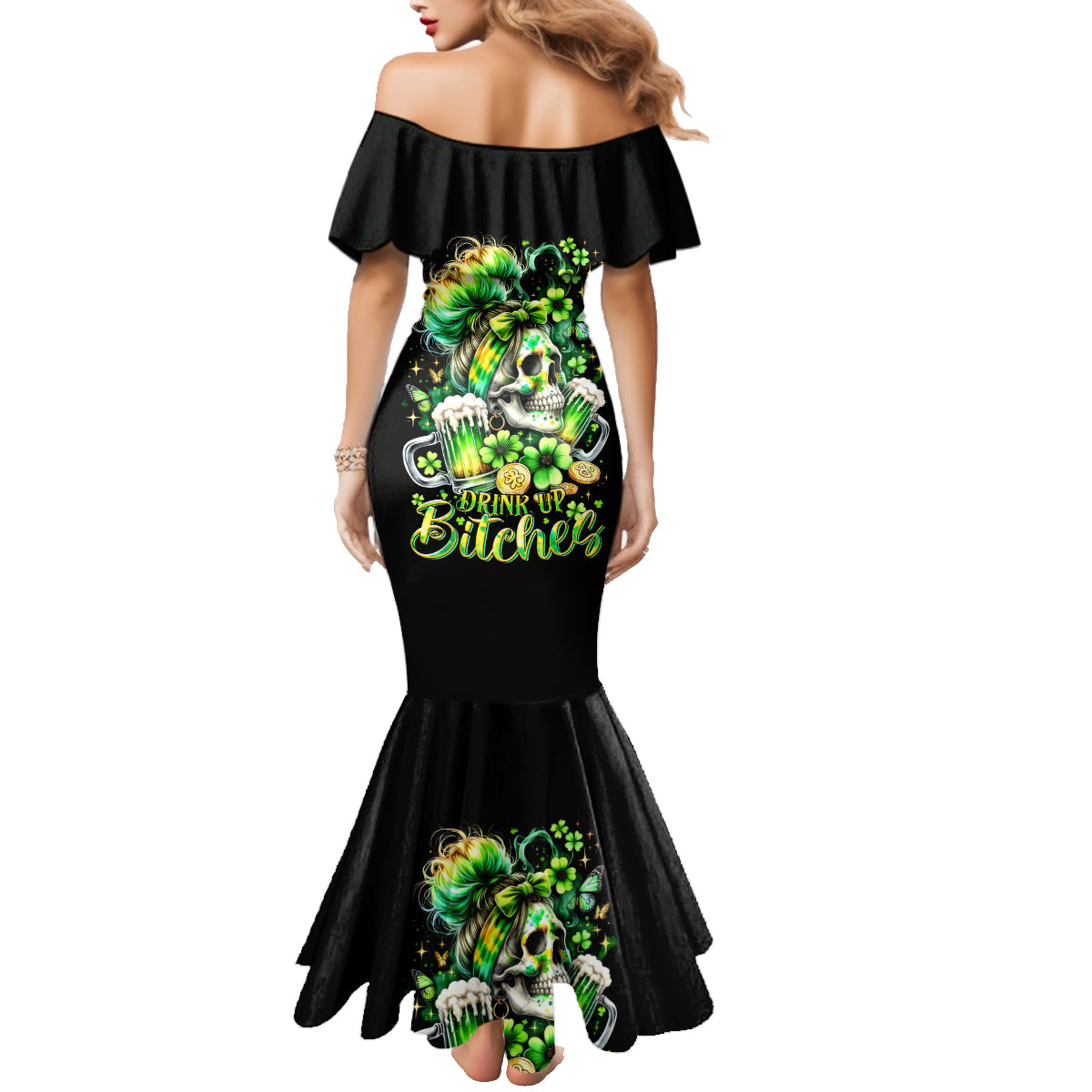 Irish Skull Family Matching Mermaid Dress and Hawaiian Shirt Drink Up Bitches - Wonder Print Shop