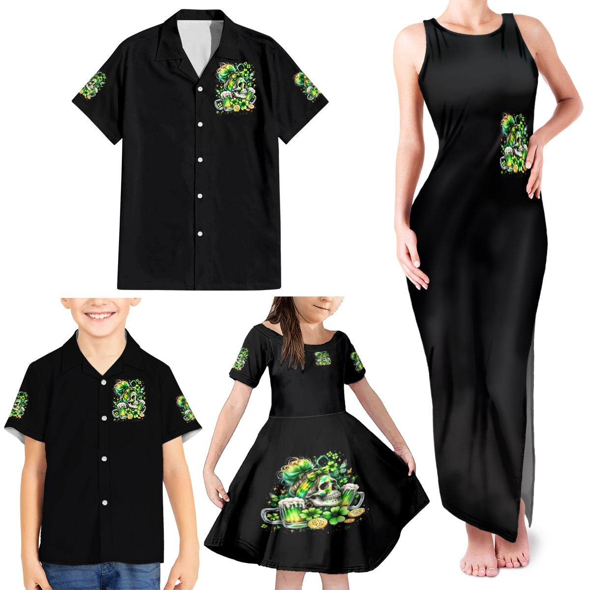 Irish Skull Family Matching Tank Maxi Dress and Hawaiian Shirt Drink Up Bitches - Wonder Print Shop
