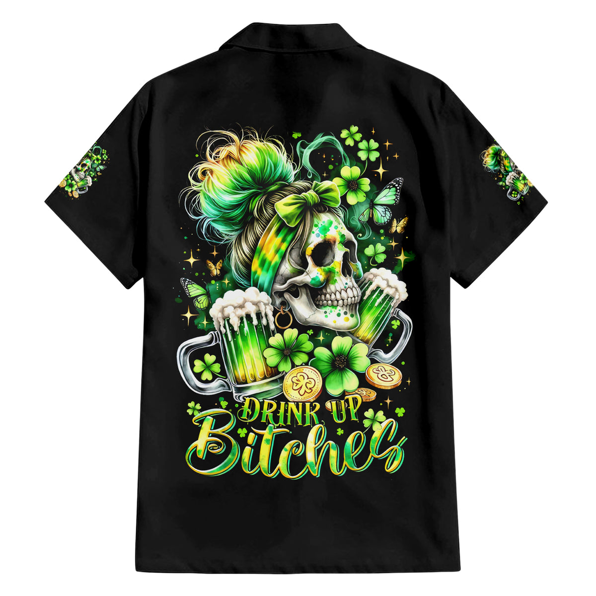 Irish Skull Hawaiian Shirt Drink Up Bitches - Wonder Print Shop
