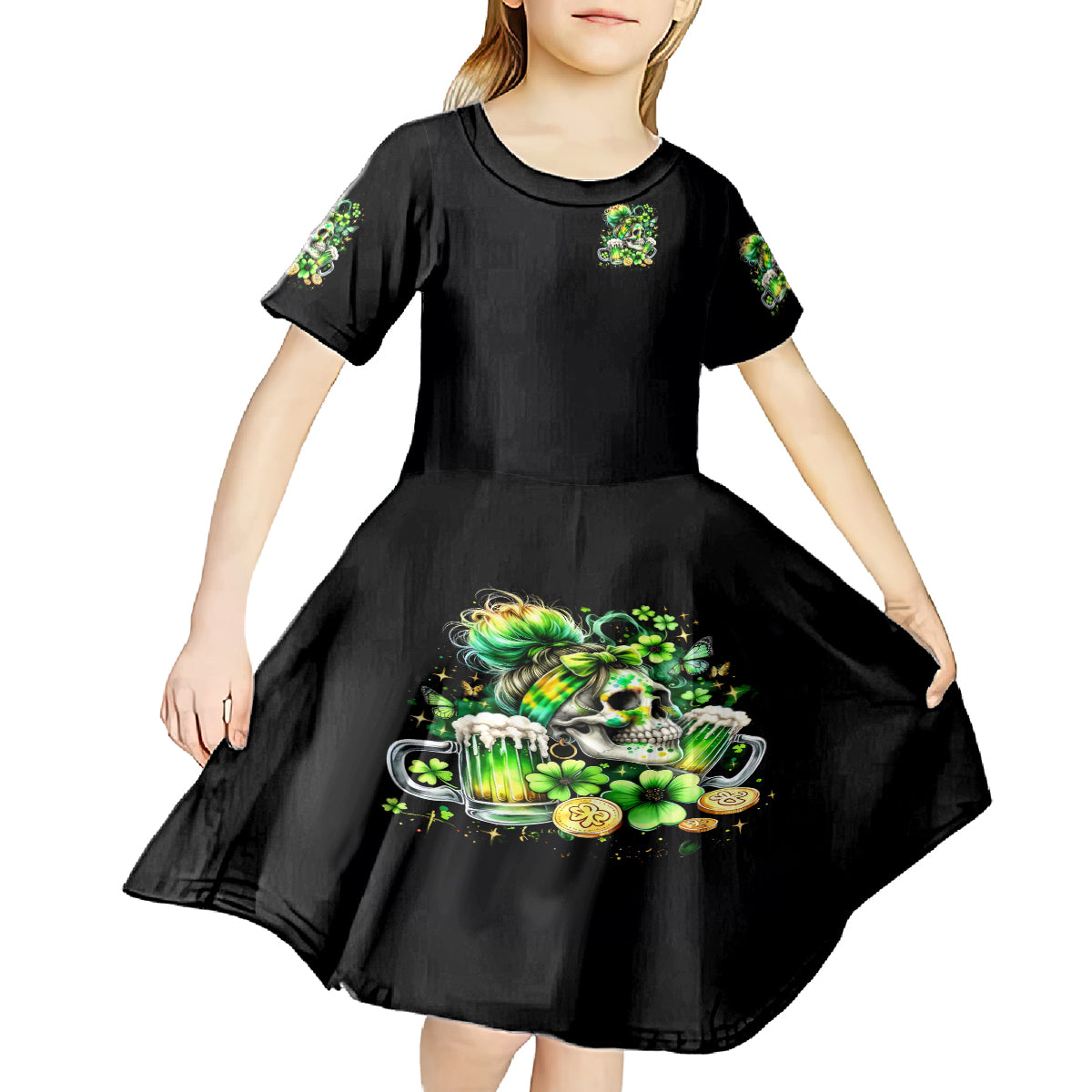 Irish Skull Kid Short Sleeve Dress Drink Up Bitches - Wonder Print Shop