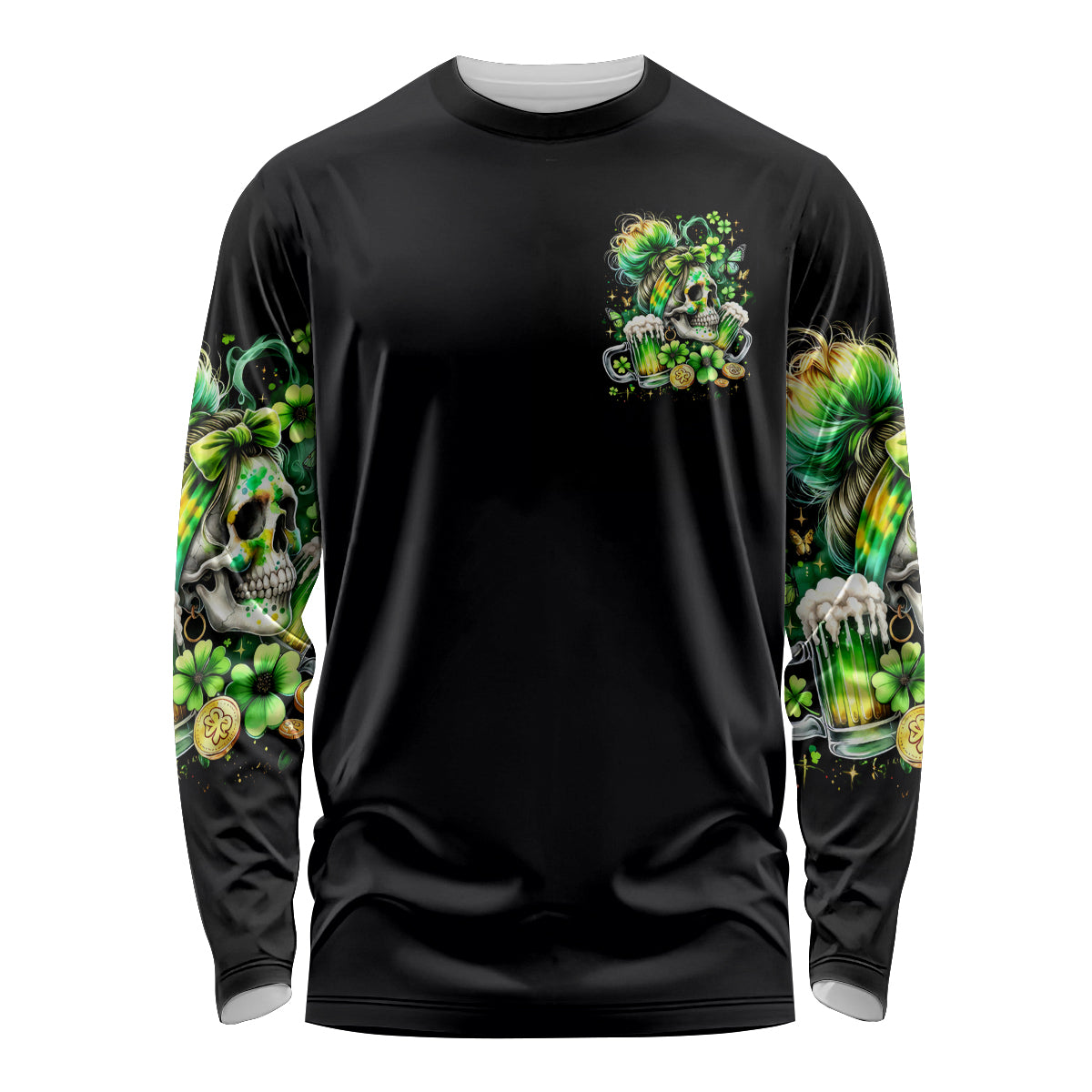 Irish Skull Long Sleeve Shirt Drink Up Bitches - Wonder Print Shop