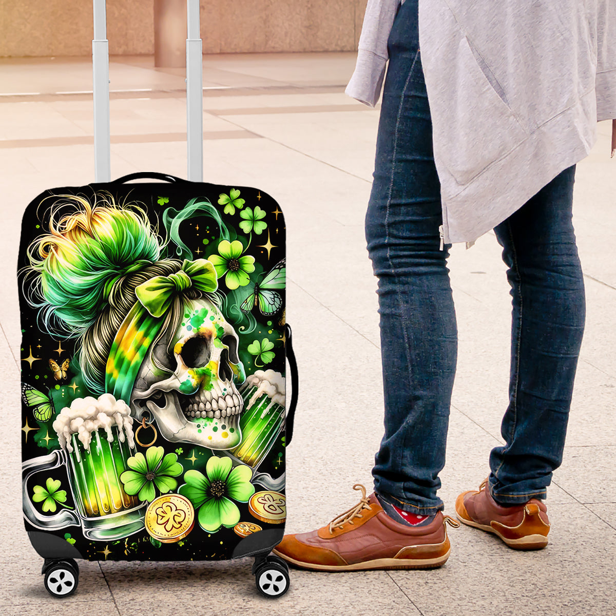 Irish Skull Luggage Cover Drink Up Bitches - Wonder Print Shop