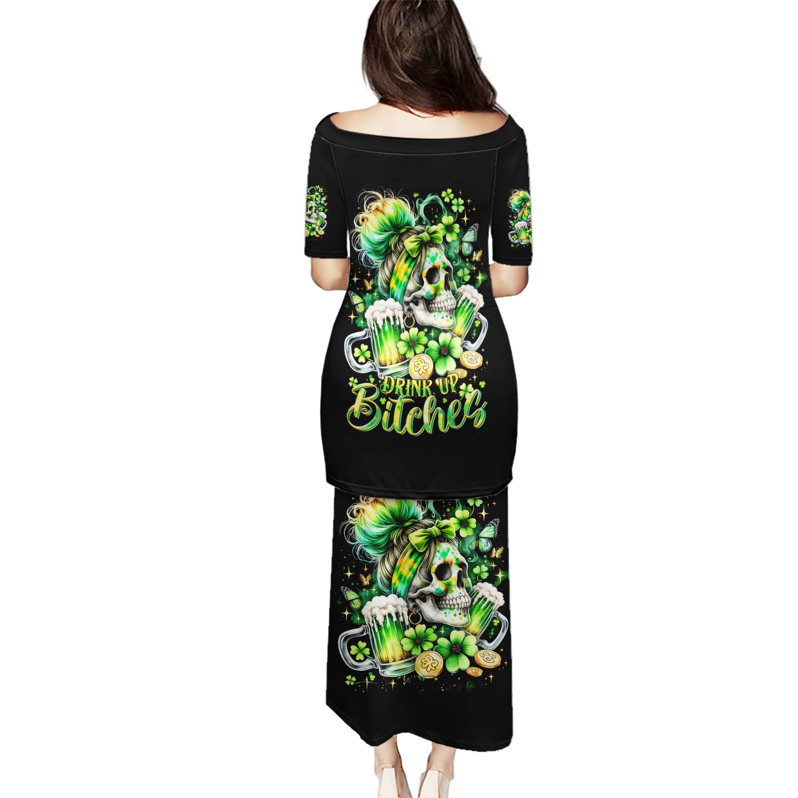 Irish Skull Puletasi Drink Up Bitches - Wonder Print Shop