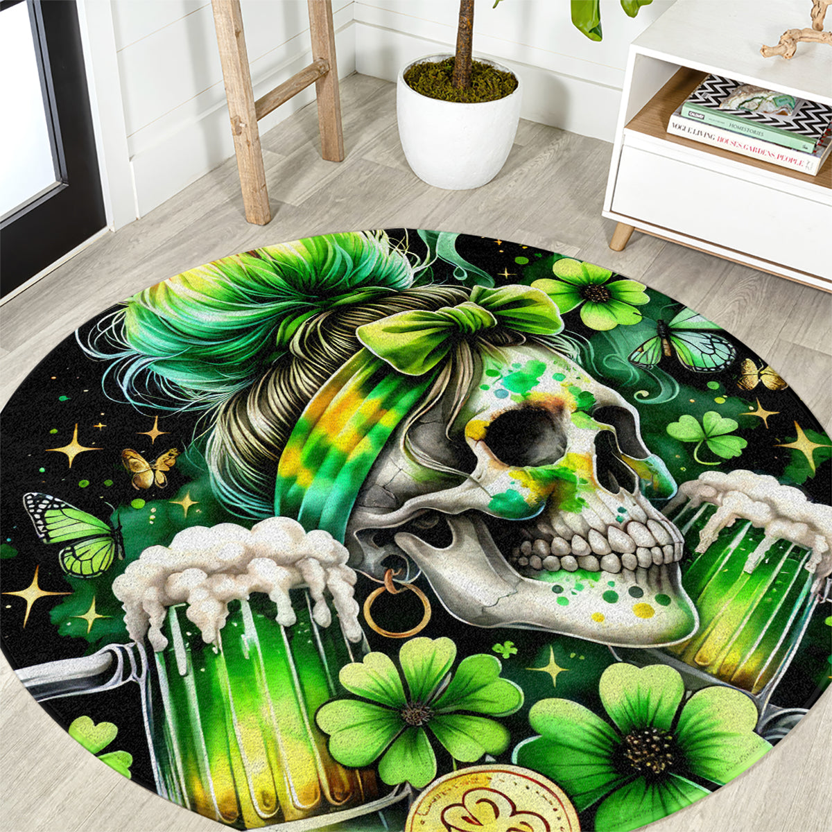 Irish Skull Round Carpet Drink Up Bitches