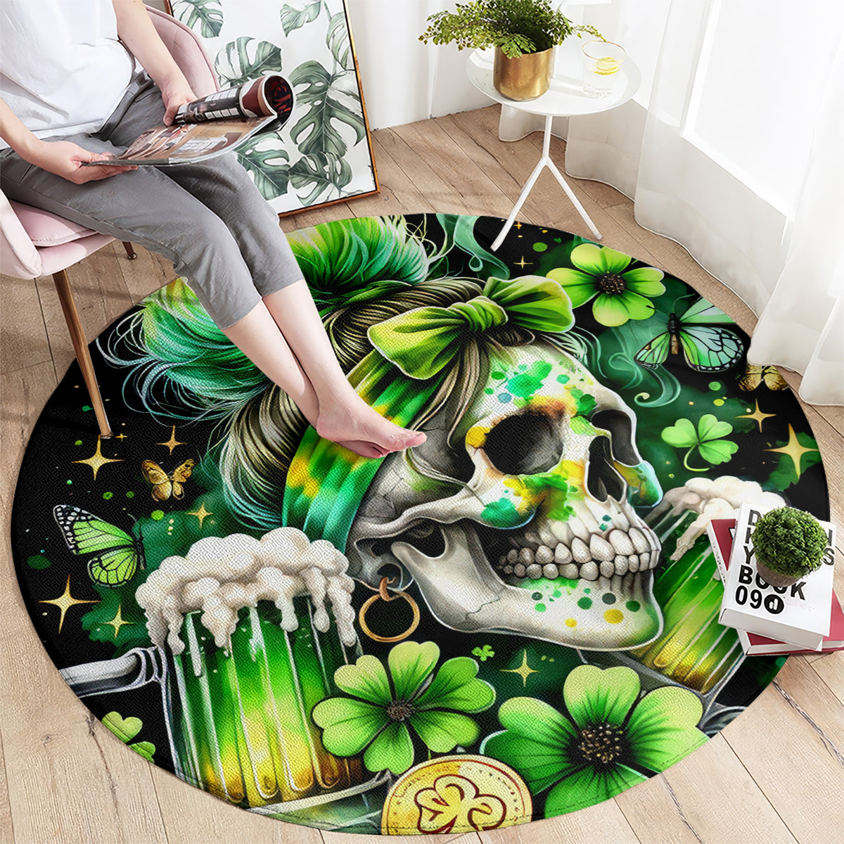 Irish Skull Round Carpet Drink Up Bitches
