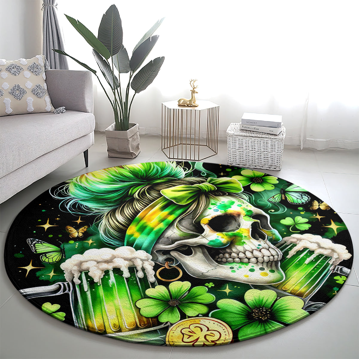 Irish Skull Round Carpet Drink Up Bitches
