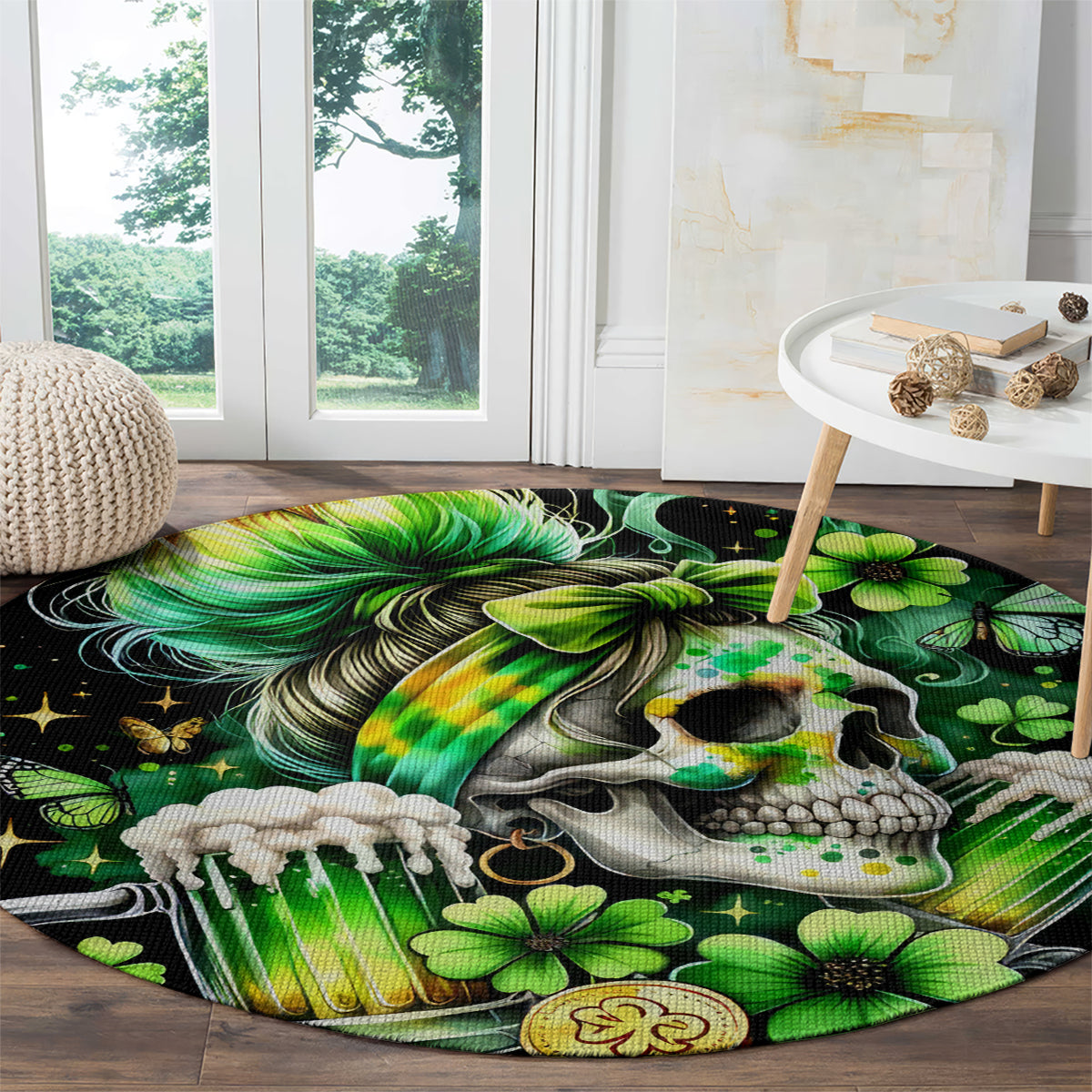 Irish Skull Round Carpet Drink Up Bitches