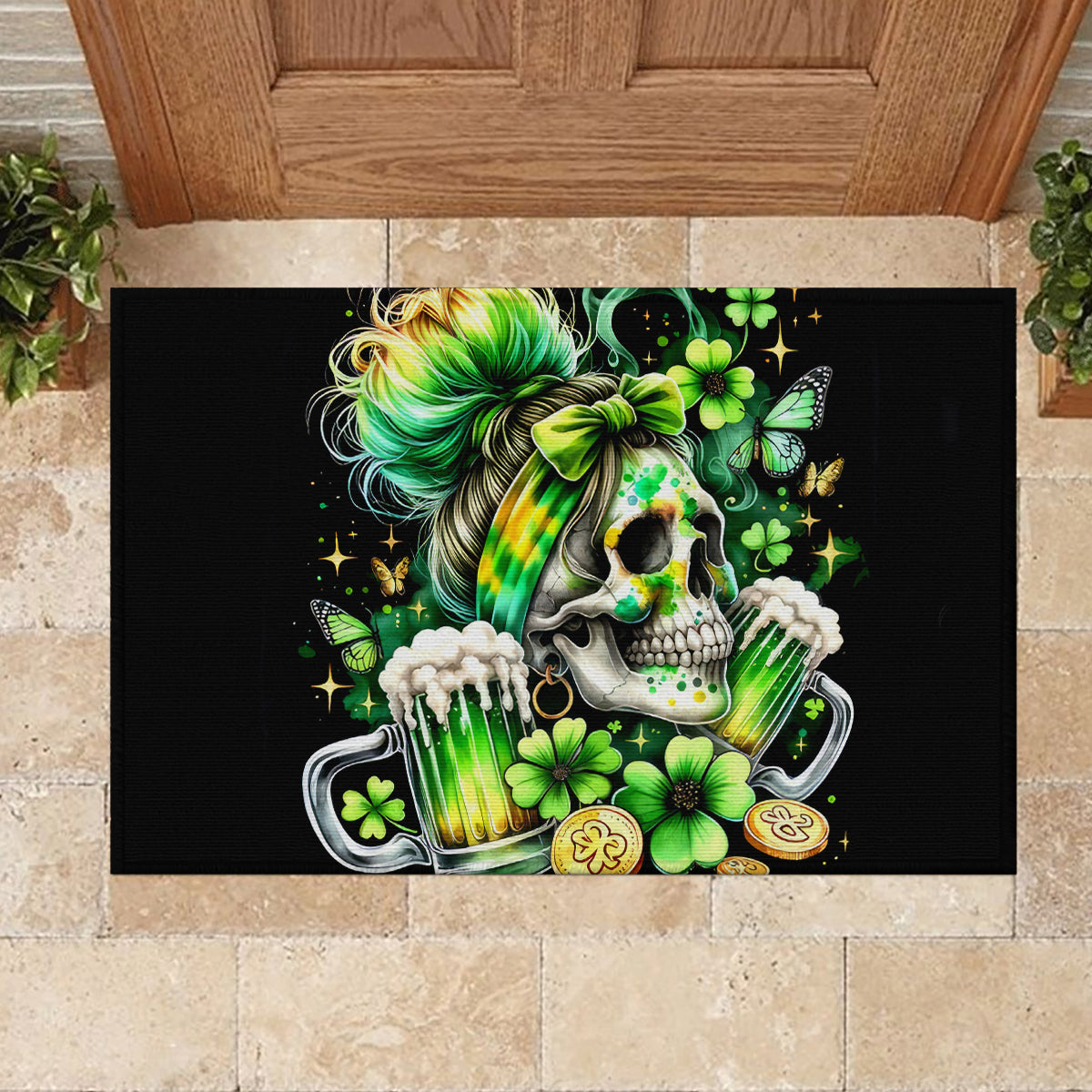 Irish Skull Rubber Doormat Drink Up Bitches - Wonder Print Shop