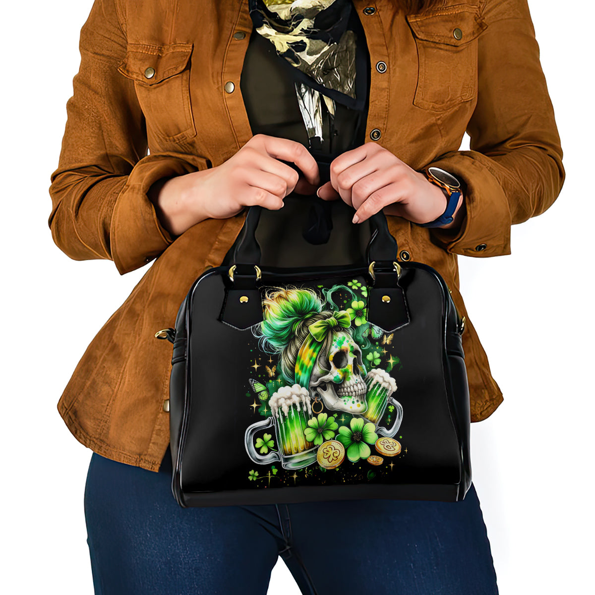 Irish Skull Shoulder Handbag Drink Up Bitches