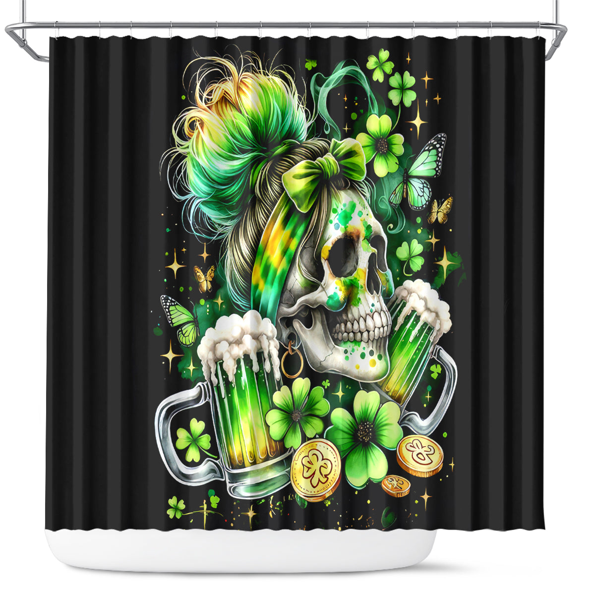 Irish Skull Shower Curtain Drink Up Bitches