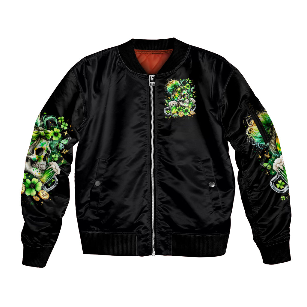 Irish Skull Sleeve Zip Bomber Jacket Drink Up Bitches - Wonder Print Shop