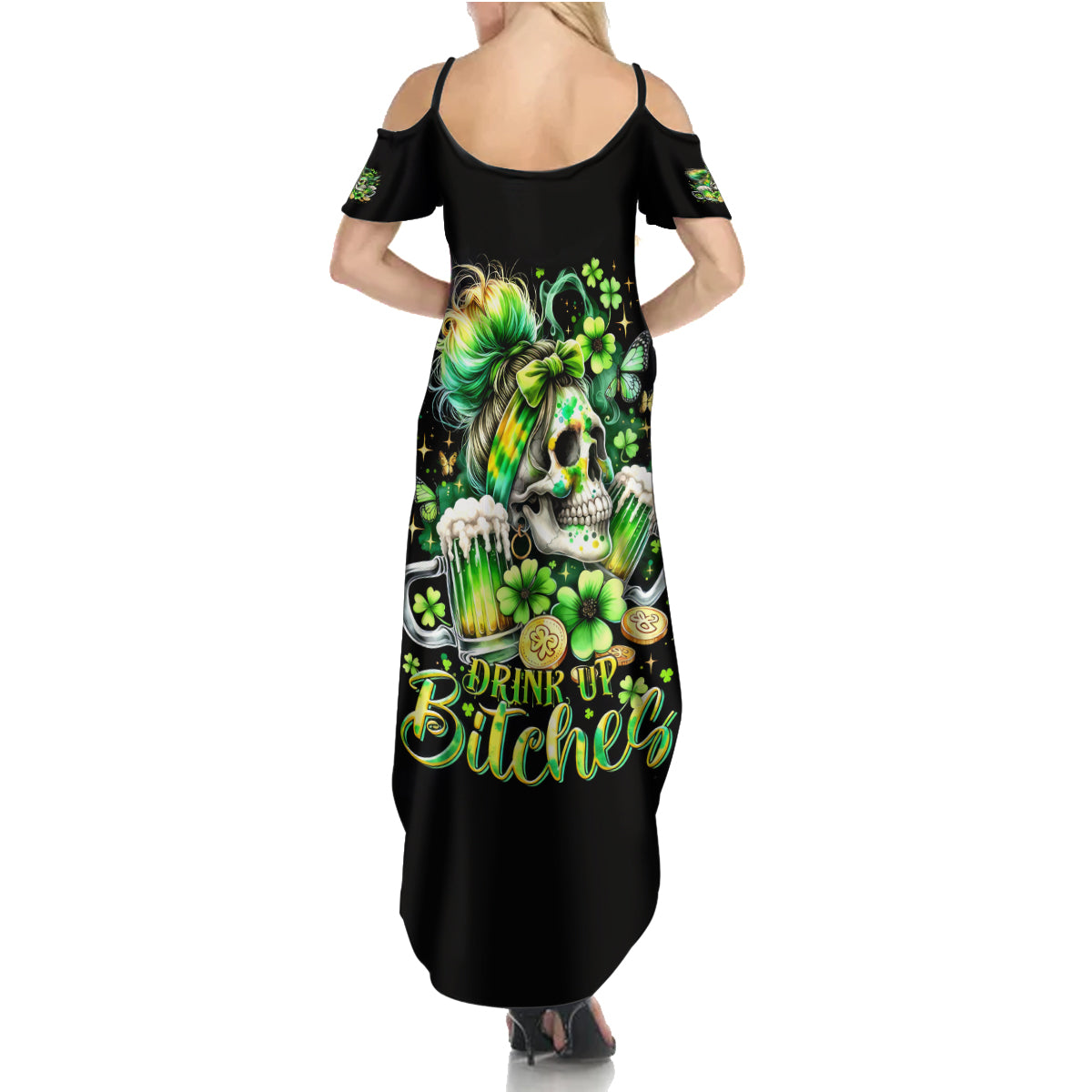 Irish Skull Summer Maxi Dress Drink Up Bitches - Wonder Print Shop