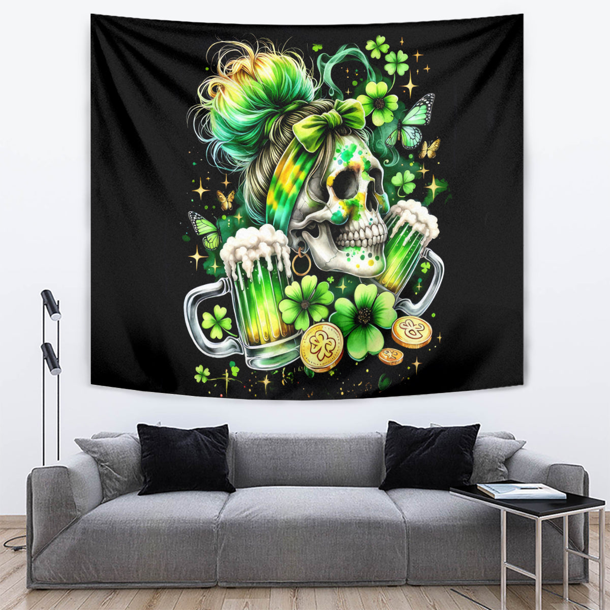 Irish Skull Tapestry Drink Up Bitches - Wonder Print Shop