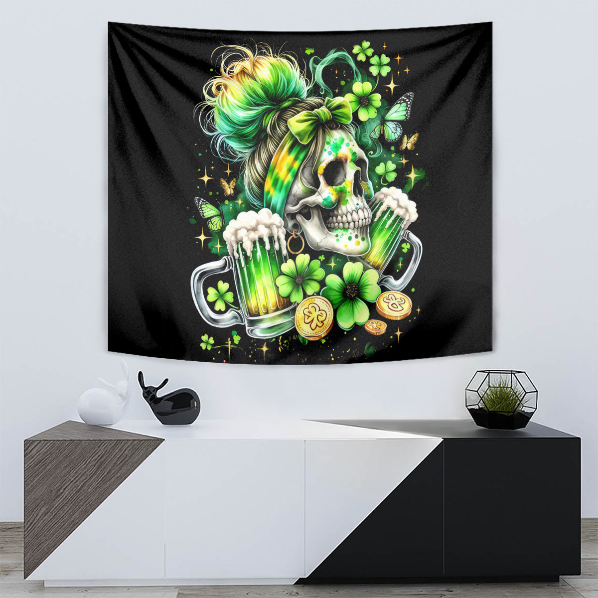 Irish Skull Tapestry Drink Up Bitches - Wonder Print Shop