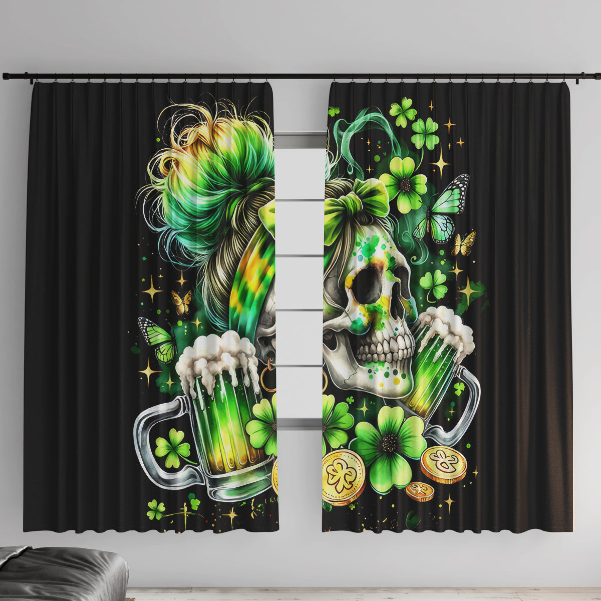 Irish Skull Window Curtain Drink Up Bitches - Wonder Print Shop