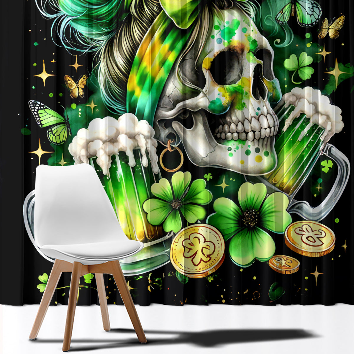 Irish Skull Window Curtain Drink Up Bitches - Wonder Print Shop