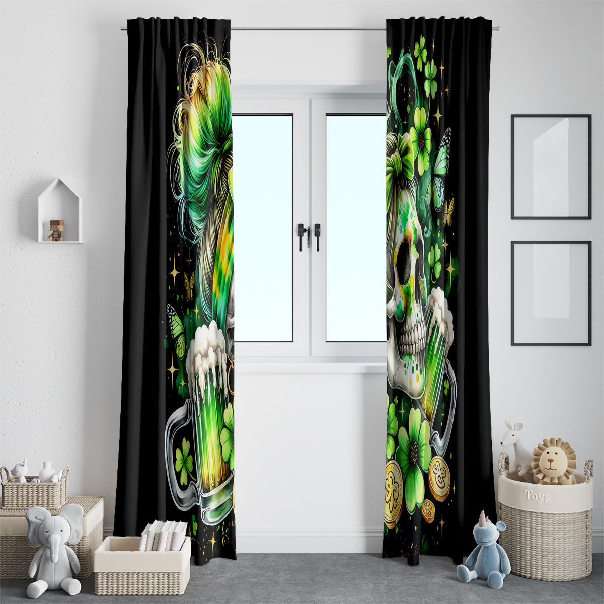 Irish Skull Window Curtain Drink Up Bitches - Wonder Print Shop