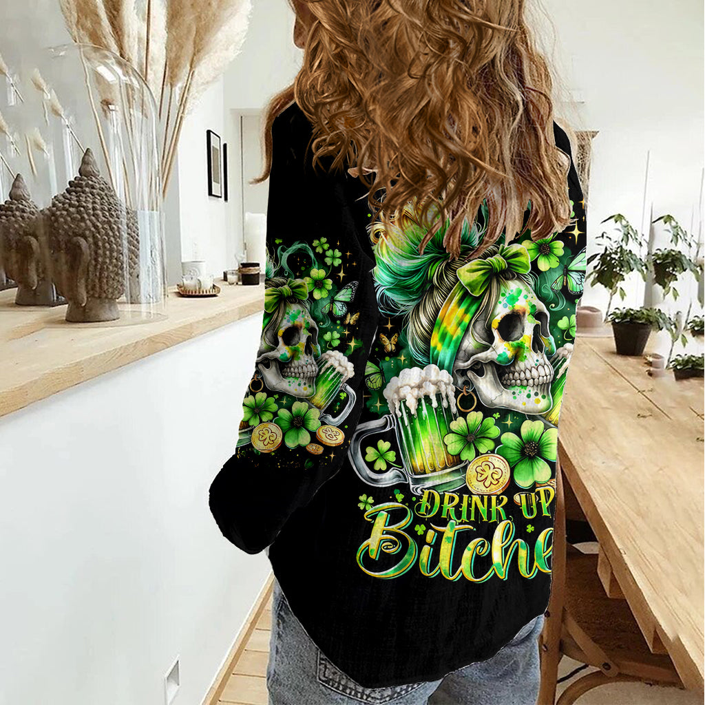 Irish Skull Women Casual Shirt Drink Up Bitches - Wonder Print Shop