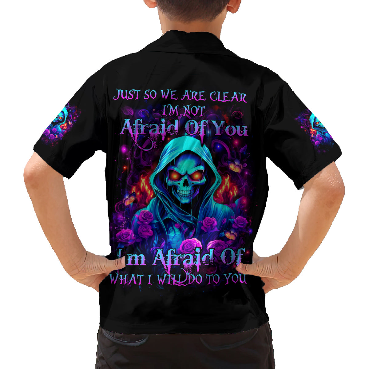 Rose Skull Family Matching Long Sleeve Bodycon Dress and Hawaiian Shirt Just So We Are Clear I'm Not Afraid Of You - Wonder Print Shop