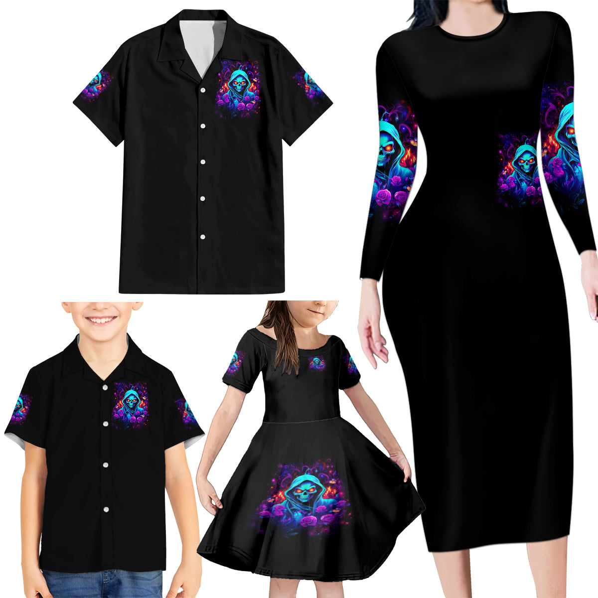 Rose Skull Family Matching Long Sleeve Bodycon Dress and Hawaiian Shirt Just So We Are Clear I'm Not Afraid Of You - Wonder Print Shop