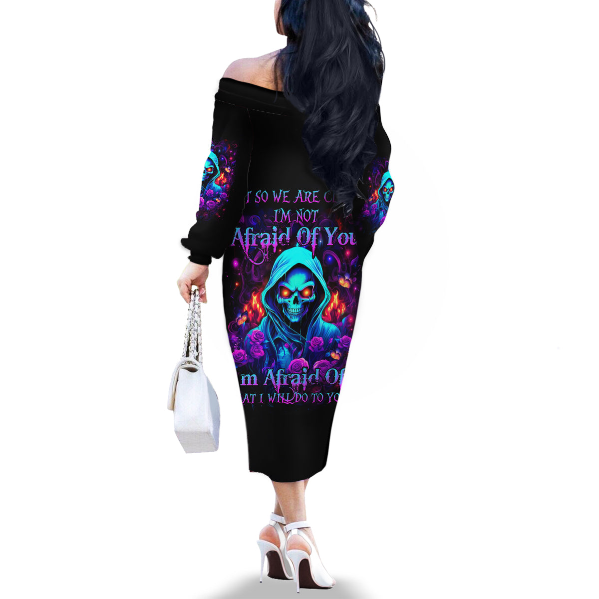 Rose Skull Family Matching Off Shoulder Long Sleeve Dress and Hawaiian Shirt Just So We Are Clear I'm Not Afraid Of You - Wonder Print Shop