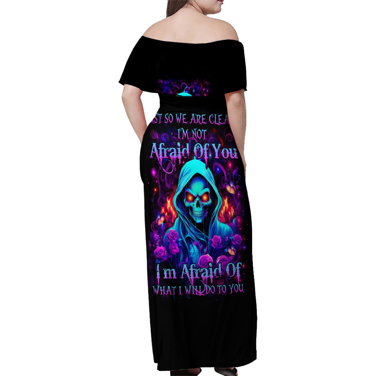 Rose Skull Family Matching Off Shoulder Maxi Dress and Hawaiian Shirt Just So We Are Clear I'm Not Afraid Of You - Wonder Print Shop