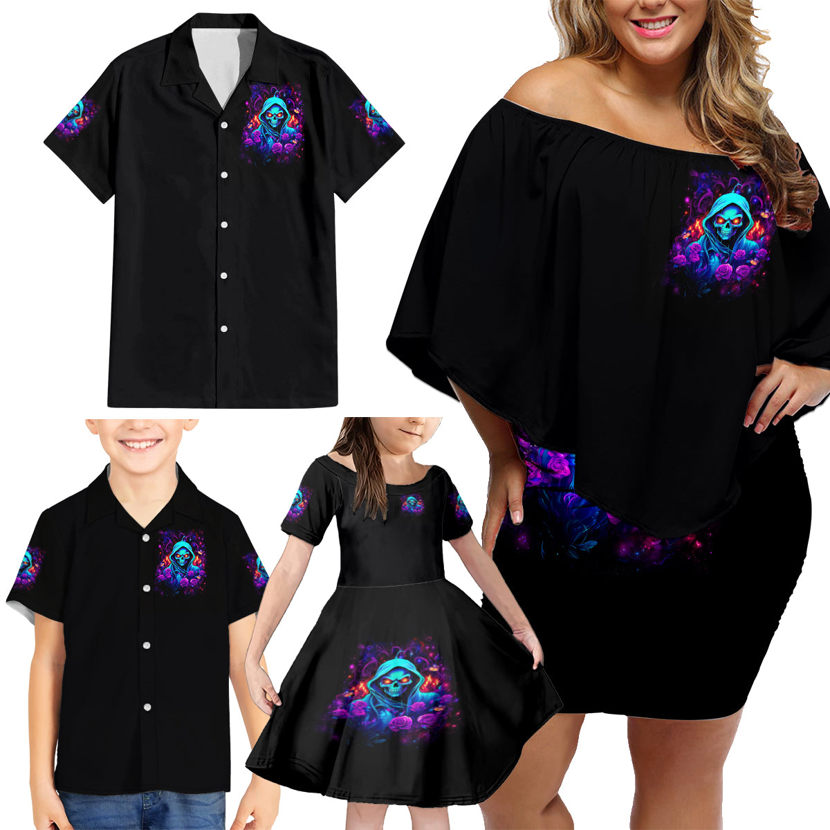 Rose Skull Family Matching Off Shoulder Short Dress and Hawaiian Shirt Just So We Are Clear I'm Not Afraid Of You - Wonder Print Shop