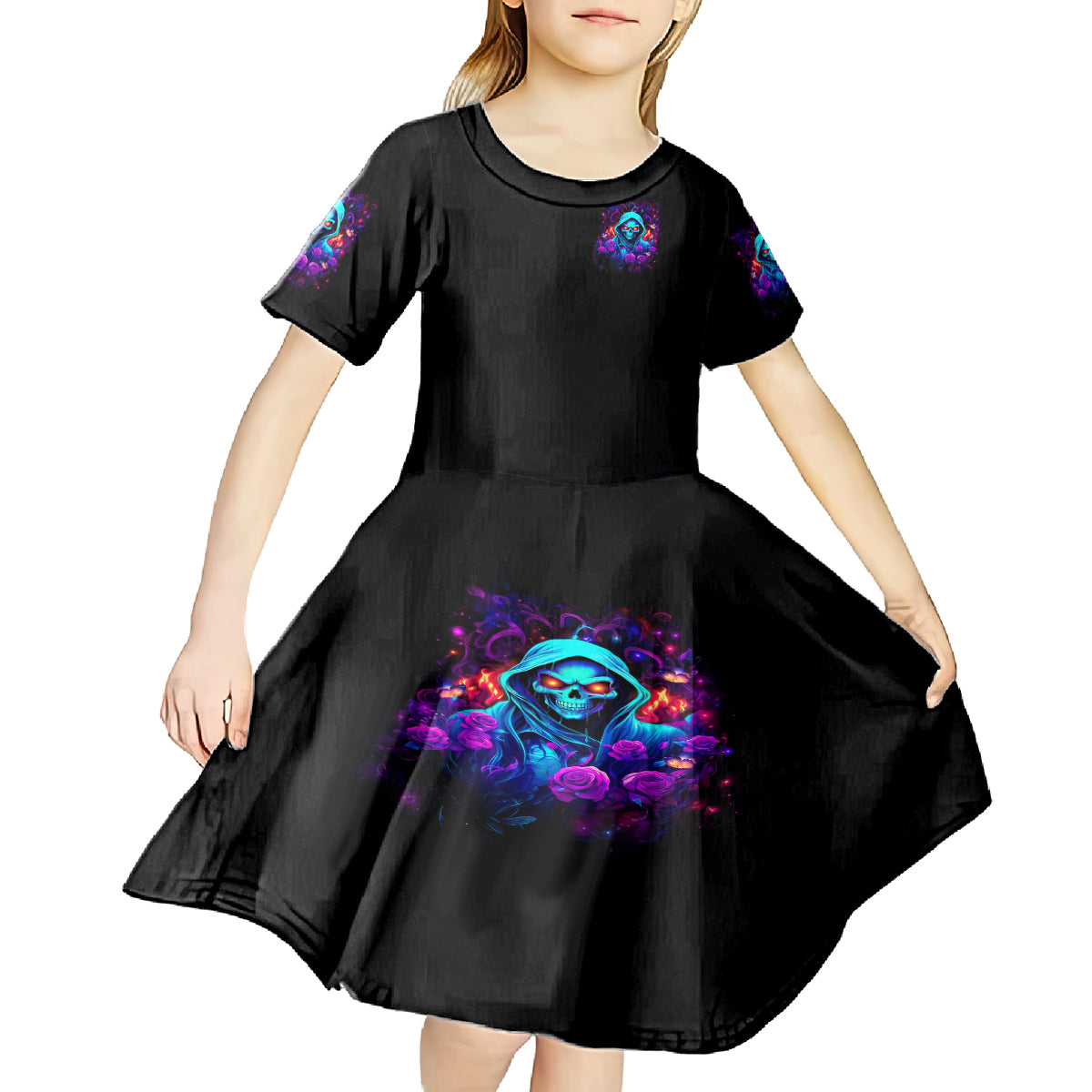 Rose Skull Kid Short Sleeve Dress Just So We Are Clear I'm Not Afraid Of You - Wonder Print Shop