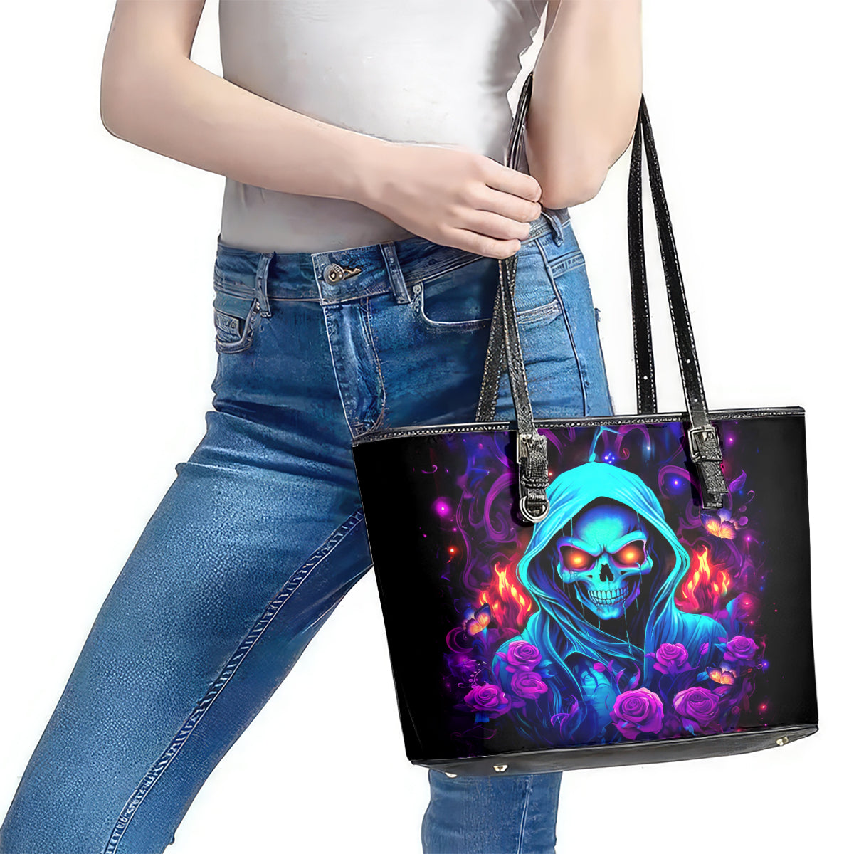 Rose Skull Leather Tote Bag Just So We Are Clear I'm Not Afraid Of You - Wonder Print Shop