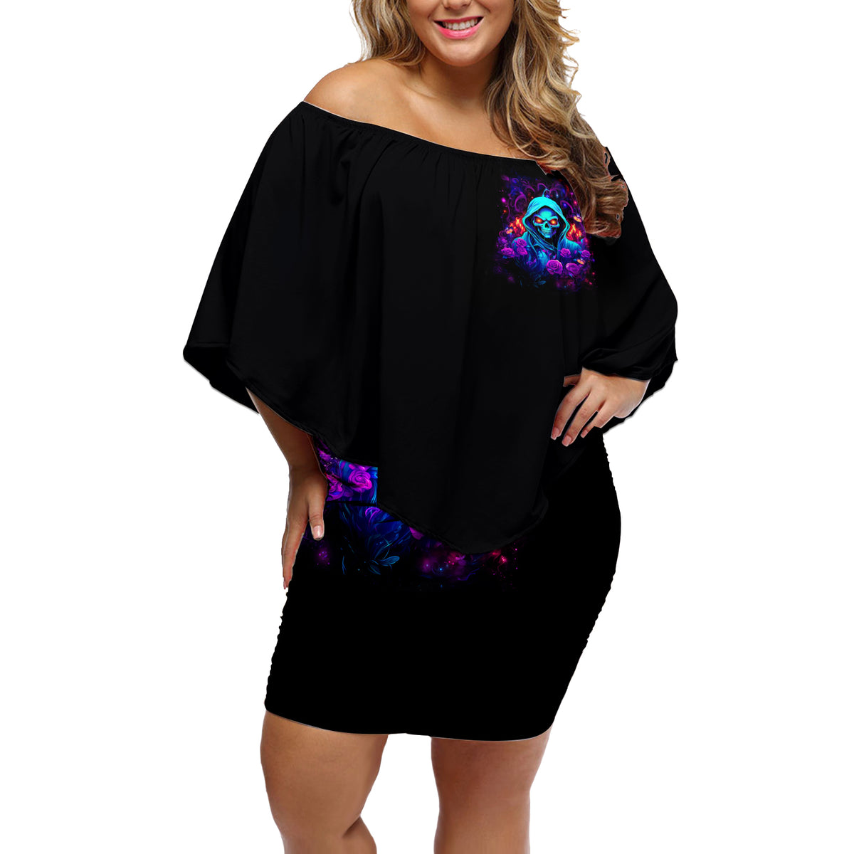 Rose Skull Off Shoulder Short Dress Just So We Are Clear I'm Not Afraid Of You - Wonder Print Shop