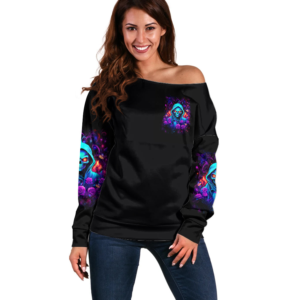 Rose Skull Off Shoulder Sweater Just So We Are Clear I'm Not Afraid Of You - Wonder Print Shop