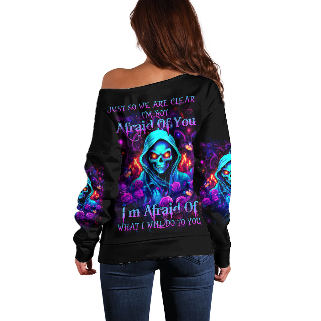 Rose Skull Off Shoulder Sweater Just So We Are Clear I'm Not Afraid Of You - Wonder Print Shop