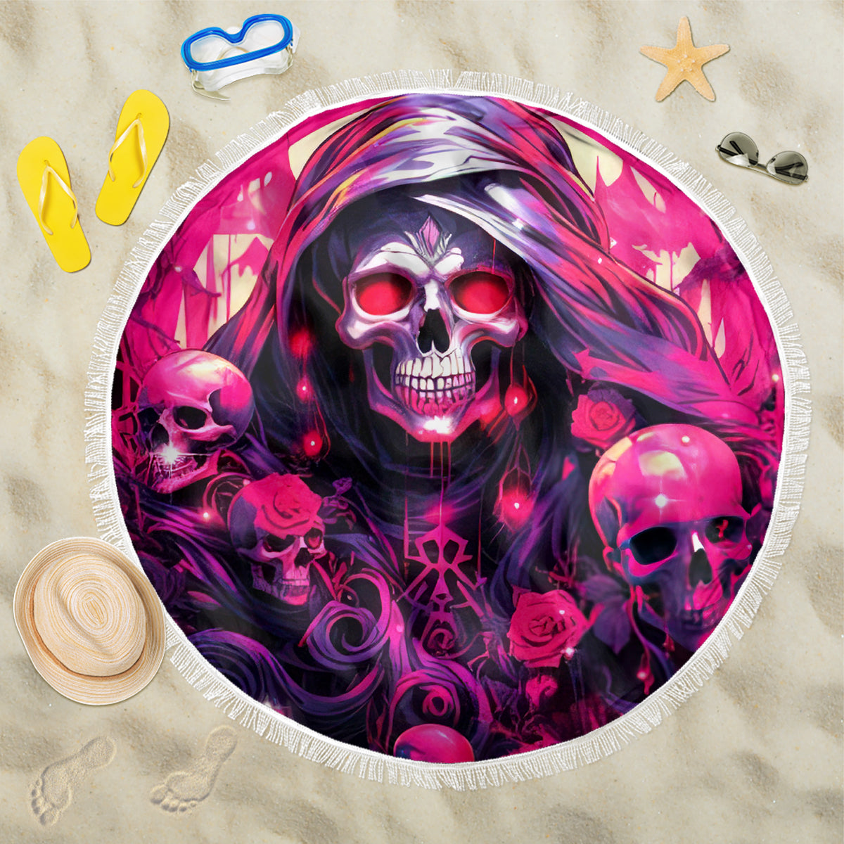 Rose Skull Beach Blanket Stuck Between IDK IDC And IDGAF - Wonder Print Shop