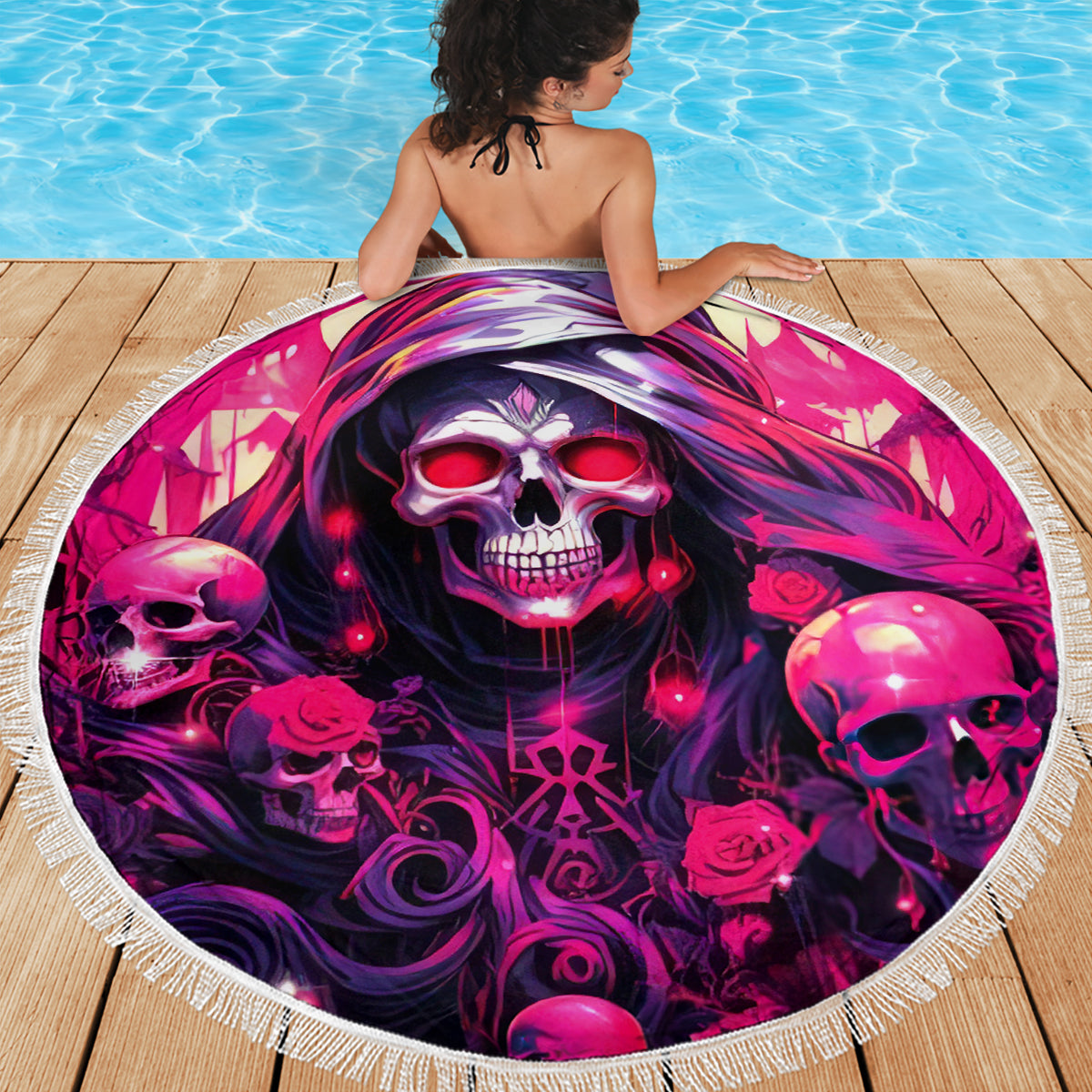 Rose Skull Beach Blanket Stuck Between IDK IDC And IDGAF - Wonder Print Shop