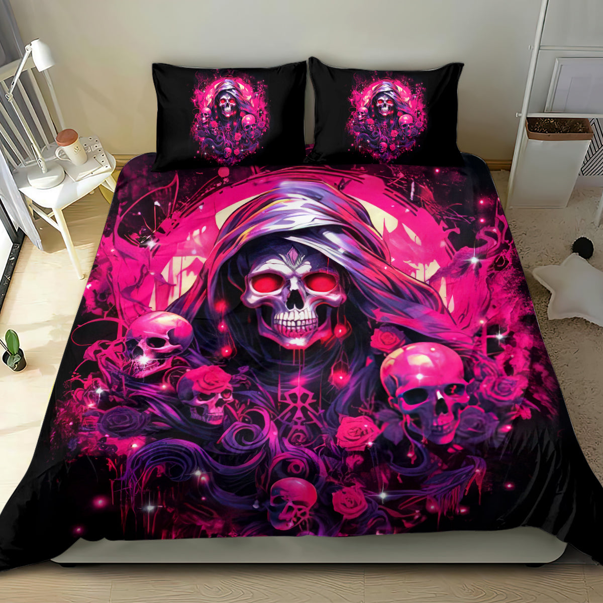 Rose Skull Bedding Set Stuck Between IDK IDC And IDGAF - Wonder Print Shop