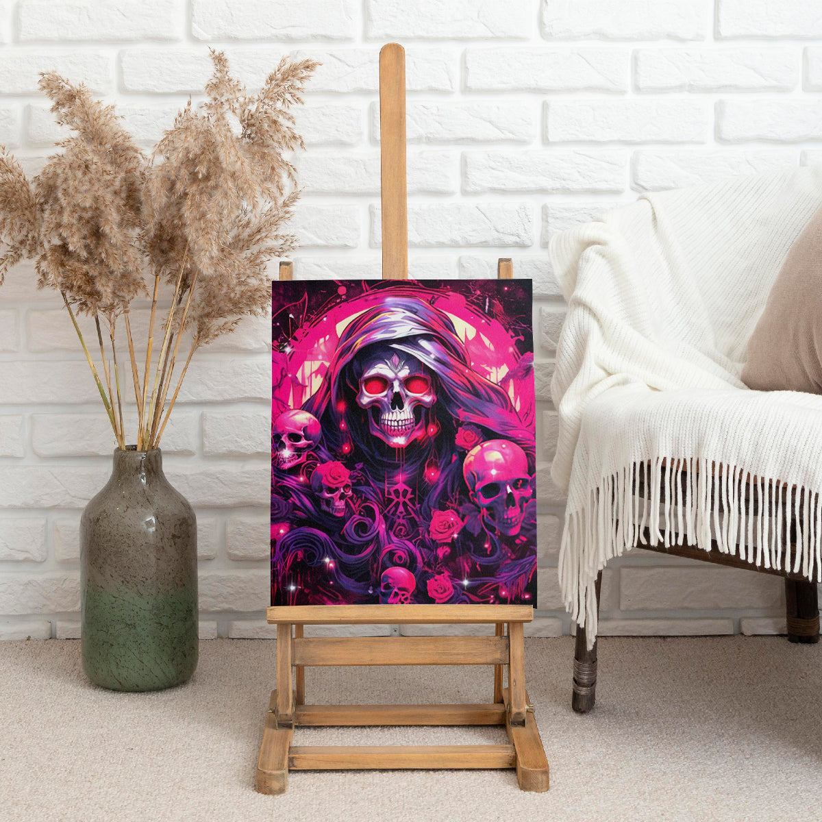 Rose Skull Canvas Wall Art Stuck Between IDK IDC And IDGAF - Wonder Print Shop