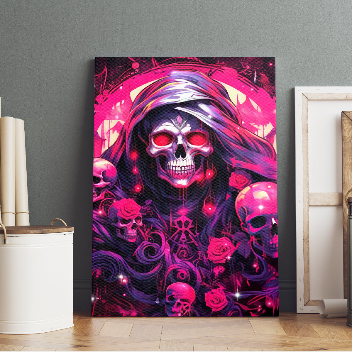 Rose Skull Canvas Wall Art Stuck Between IDK IDC And IDGAF - Wonder Print Shop