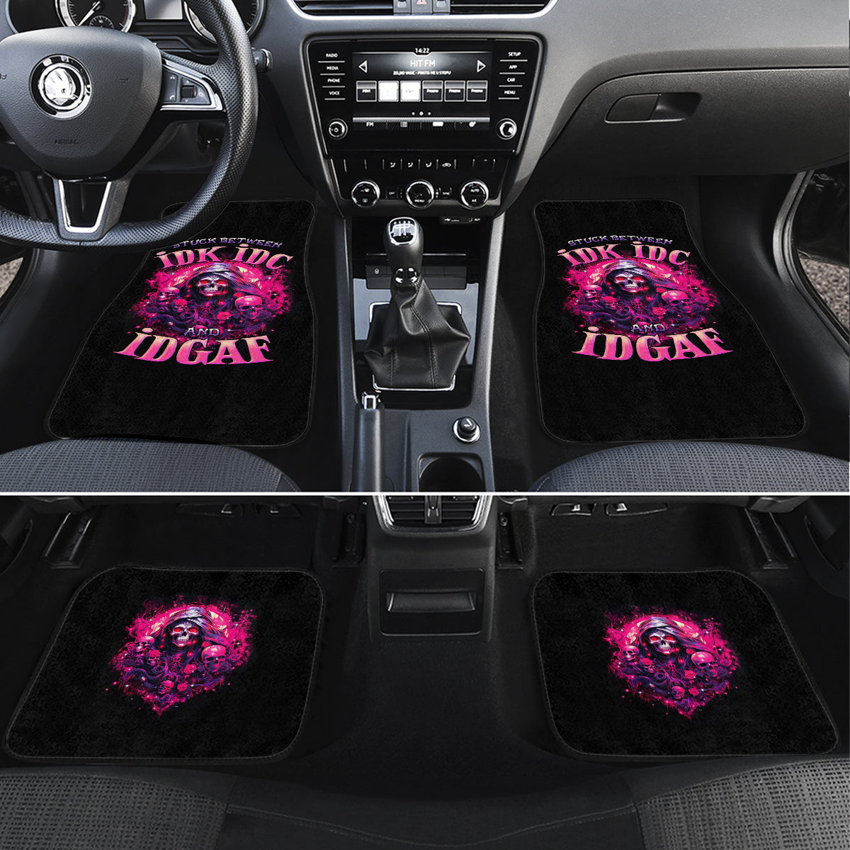 Rose Skull Car Mats Stuck Between IDK IDC And IDGAF - Wonder Print Shop
