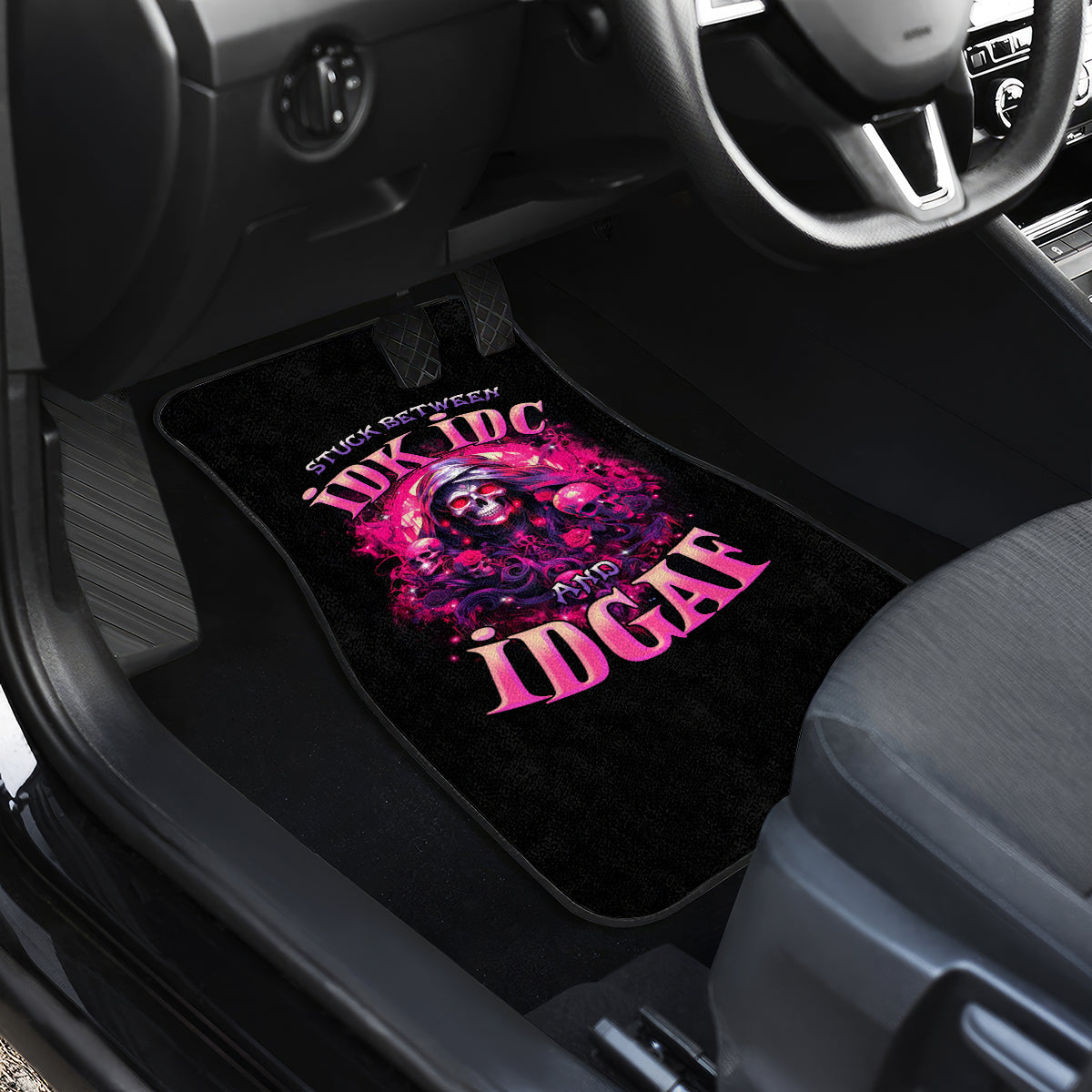 Rose Skull Car Mats Stuck Between IDK IDC And IDGAF - Wonder Print Shop