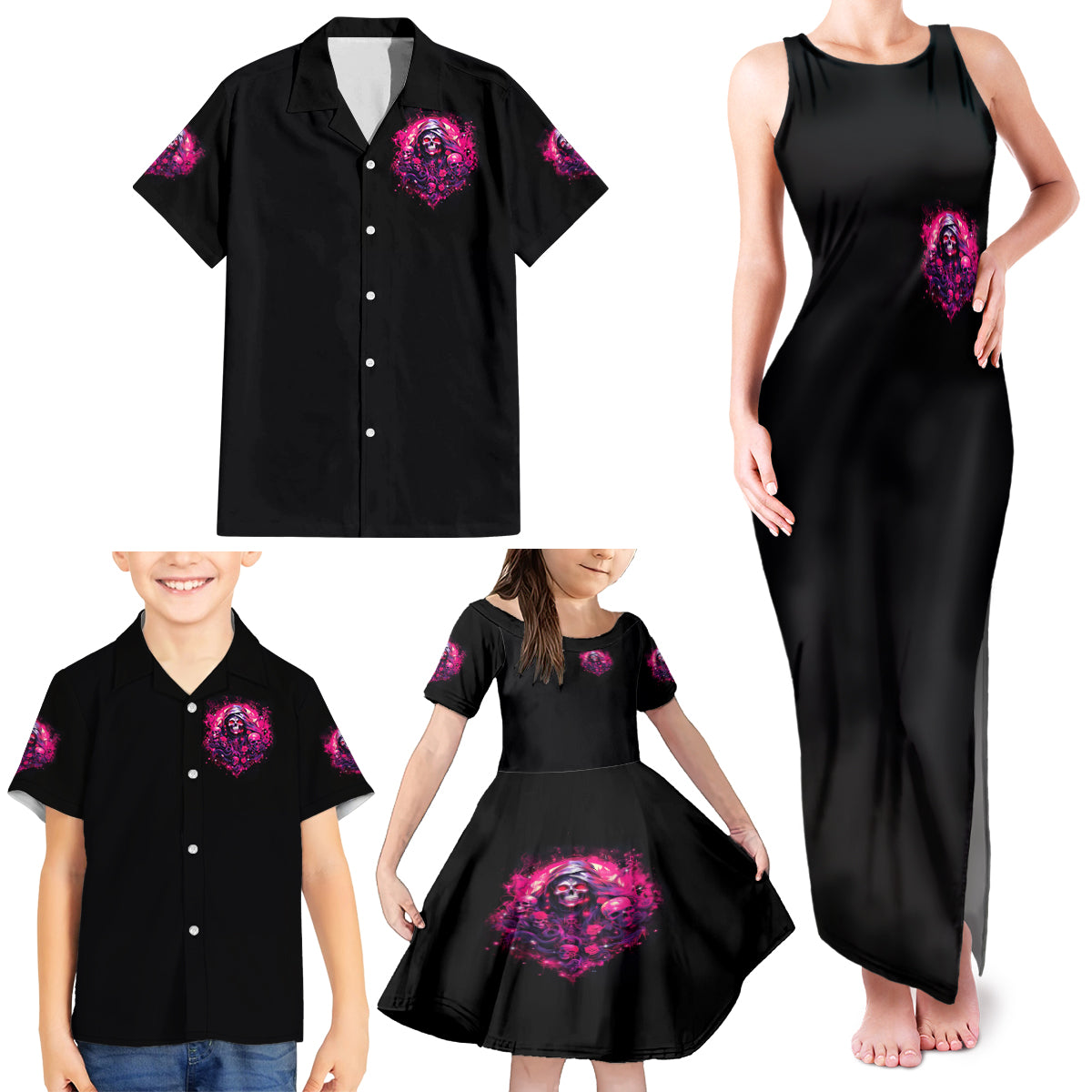 Rose Skull Family Matching Tank Maxi Dress and Hawaiian Shirt Stuck Between IDK IDC And IDGAF - Wonder Print Shop
