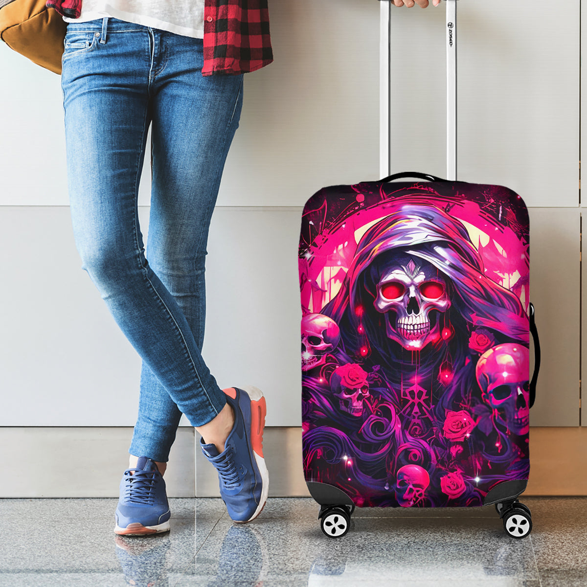 Rose Skull Luggage Cover Stuck Between IDK IDC And IDGAF - Wonder Print Shop