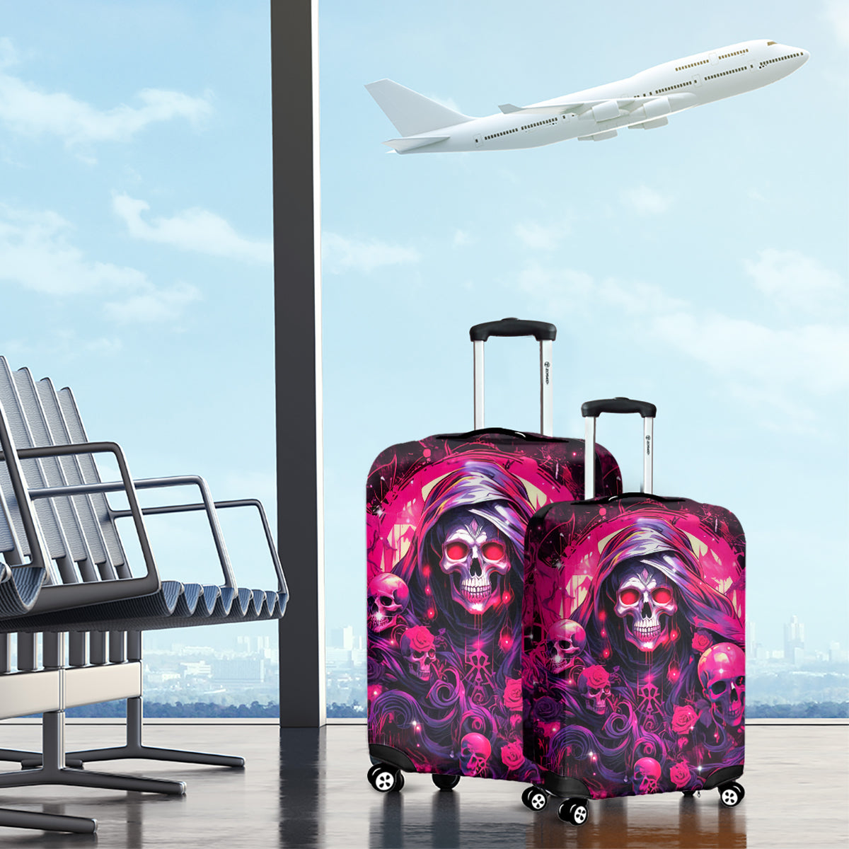 Rose Skull Luggage Cover Stuck Between IDK IDC And IDGAF - Wonder Print Shop