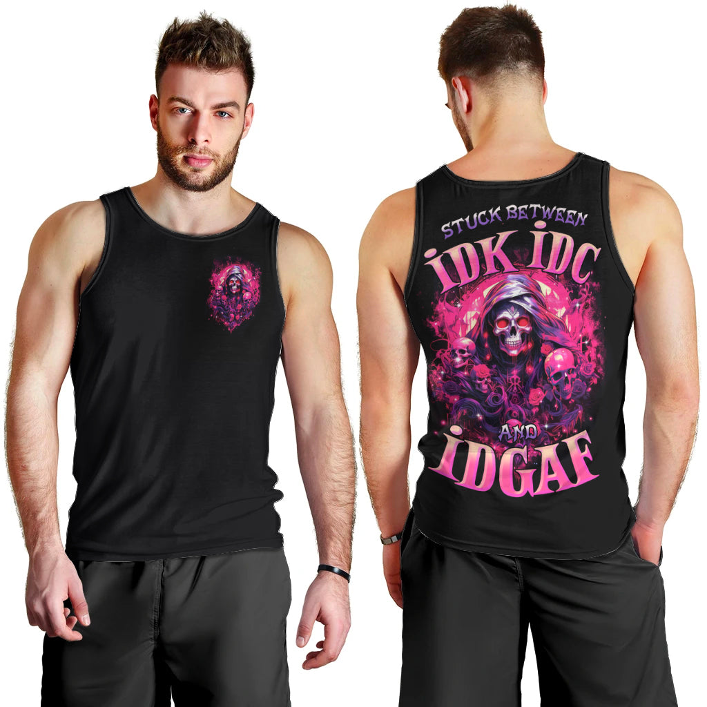 Rose Skull Men Tank Top Stuck Between IDK IDC And IDGAF - Wonder Print Shop