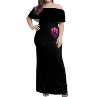 Rose Skull Off Shoulder Maxi Dress Stuck Between IDK IDC And IDGAF - Wonder Print Shop